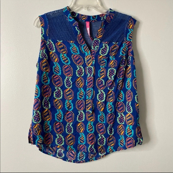 Plenty by Tracy Reese Blue Printed Sleeveless Top - Picture 1 of 7